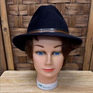 Vintage Robert Hall Navy Fedora Hat with Brown Band